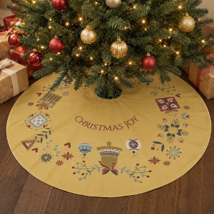Modern Scandinavian Folk Art Christmas Wreath Brushed Polyester Tree Skirt