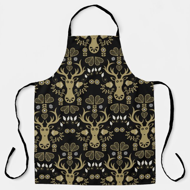 Modern Scandinavian Folk Art Deer Apron (Front)