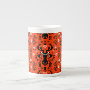 Modern Scandinavian Folk Art Deer Bone China Mug