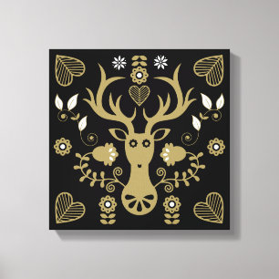 Modern Scandinavian Folk Art Deer Canvas Print