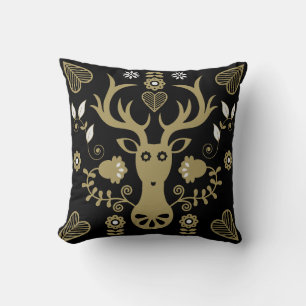 Modern Scandinavian Folk Art Deer Cushion