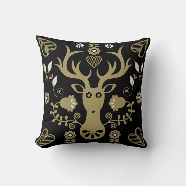 Modern Scandinavian Folk Art Deer Cushion (Front)