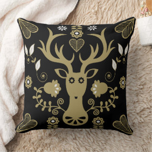 Modern Scandinavian Folk Art Deer Cushion