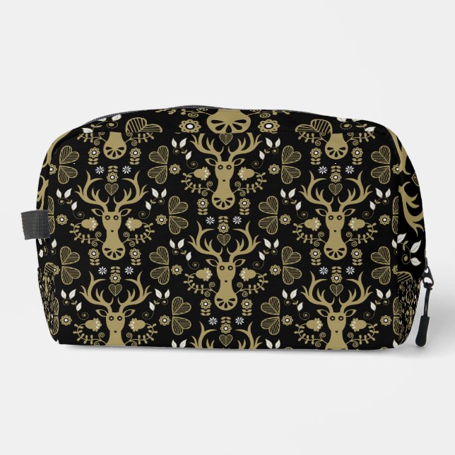 Modern Scandinavian Folk Art Deer Dopp Kit (Front)
