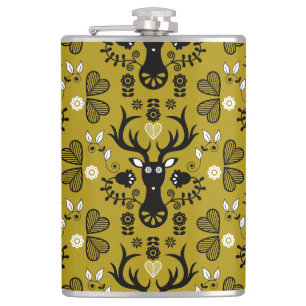 Modern Scandinavian Folk Art Deer Hip Flask