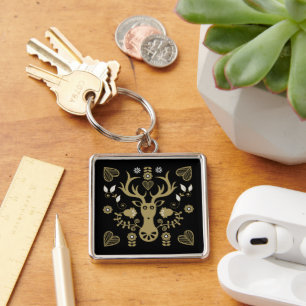 Modern Scandinavian Folk Art Deer Key Ring