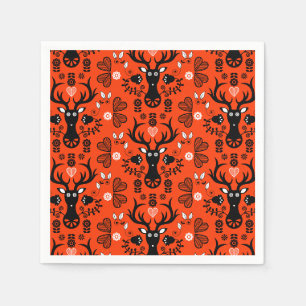 Modern Scandinavian Folk Art Deer Napkin
