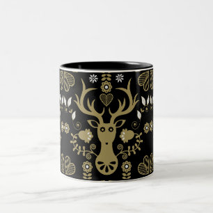 Modern Scandinavian Folk Art Deer Two-Tone Coffee Mug