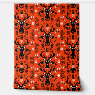 Modern Scandinavian Folk Art Deer Wallpaper