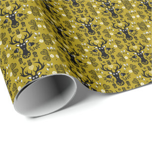 Modern Scandinavian Folk Art Deer Wrapping Paper