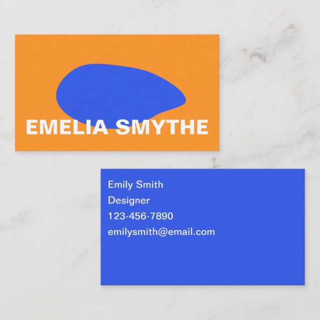 Modern Scandinavian French Blue Orange Abstract  B Business Card (Front/Back)
