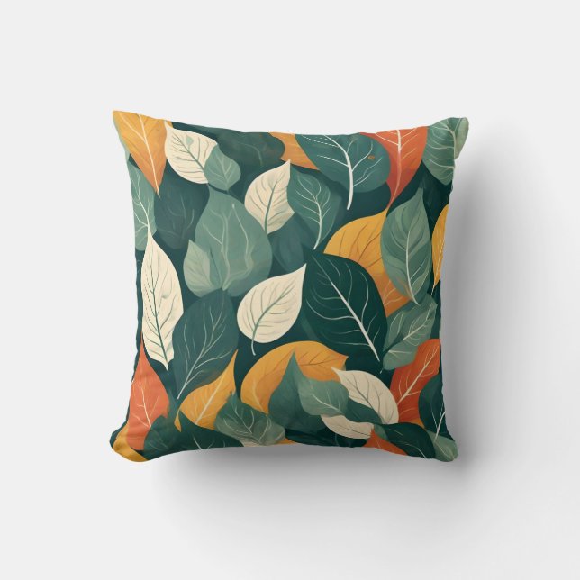 Modern Scandinavian Leaf Pattern Throw Pillow (Front)