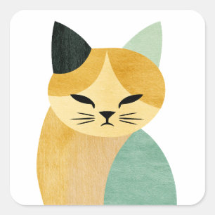Modern Scandinavian Minimalist Geometric Cat Square Sticker