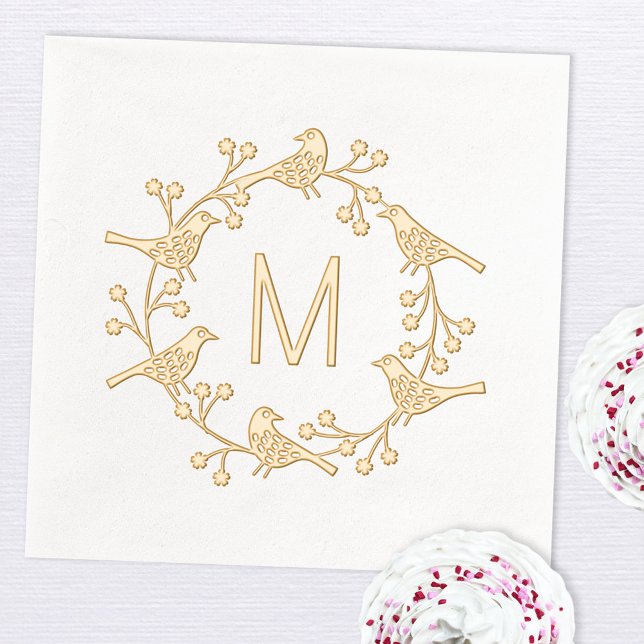 Modern Scandinavian Monogram Initial Bird Wreath Foil Napkins (Modern monogram initial personalized Scandinavian bird wreath foil party paper napkin)