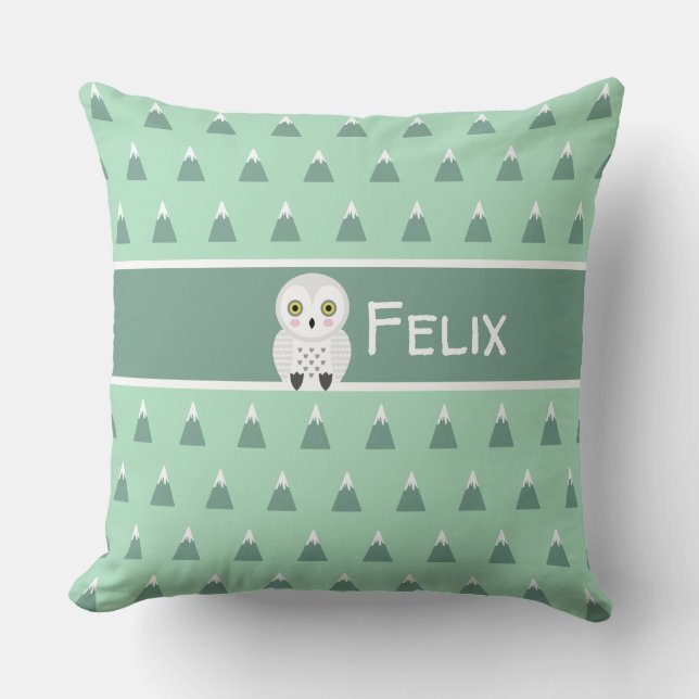 Modern Scandinavian Mountains & Owl Cushion (Front)