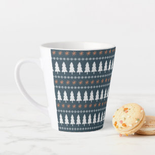 Modern Scandinavian Winter Christmas Tree Pattern Latte Mug