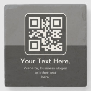 Modern Scannable QR Code Black Grey & White Stone Coaster