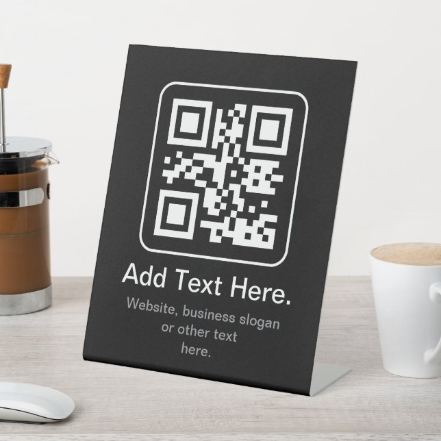 Modern Scannable QR Code | Black White & Grey Pedestal Sign (In SItu)