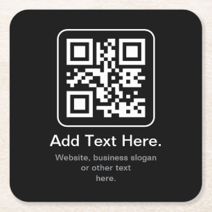 Modern Scannable QR Code Black White & Grey Square Paper Coaster