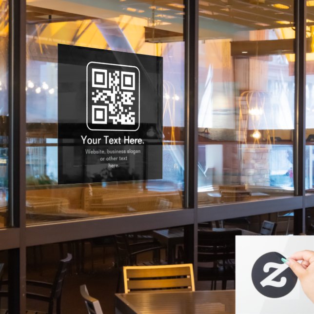 Modern Scannable QR Code | Black White & Grey Window Cling (Restaurant Window)