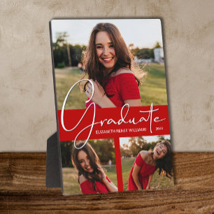 Modern Scarlet Graduation Photo Collage Plaque