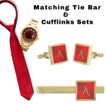 Modern Scarlet Red Brushed Metal Monogram Initials