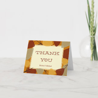 Modern scattered leaves autumn thank you note card