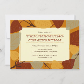 Modern scattered leaves thanksgiving celebration invitation