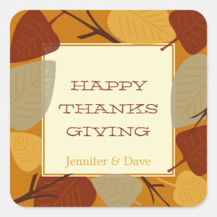Modern scattered leaves thanksgiving celebration square sticker