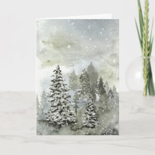 Modern Scenic Forest Snowy Christmas Tree Holiday Card
