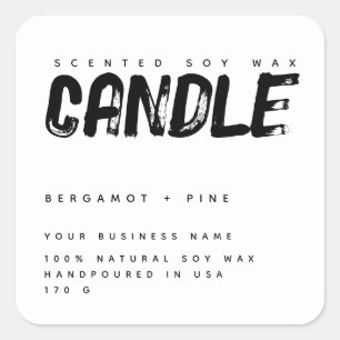 Modern scented soy candle packaging white square sticker