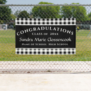 Modern School Graduation Black White Buffalo plaid Banner