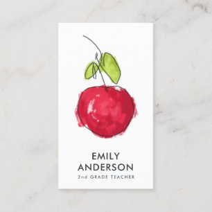 MODERN SCHOOL TEACHER OIL PAINT HAND DRAWN APPLE BUSINESS CARD