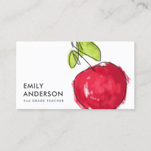 MODERN SCHOOL TEACHER OIL PAINT HAND DRAWN APPLE BUSINESS CARD