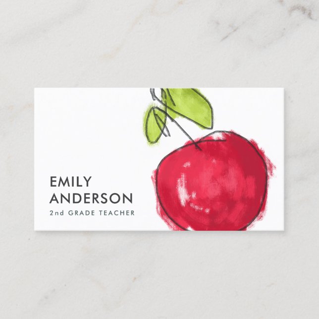MODERN SCHOOL TEACHER OIL PAINT HAND DRAWN APPLE BUSINESS CARD (Front)