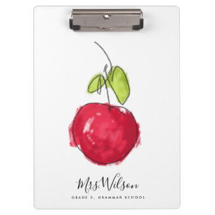 MODERN SCHOOL TEACHER OIL PAINT HAND DRAWN APPLE CLIPBOARD