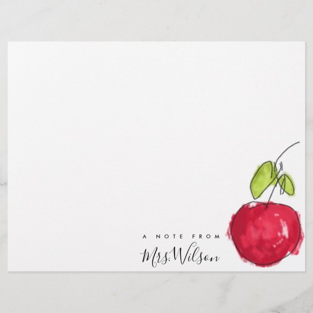 MODERN SCHOOL TEACHER OIL PAINT HAND DRAWN APPLE CUSTOM LETTERHEAD (Front)
