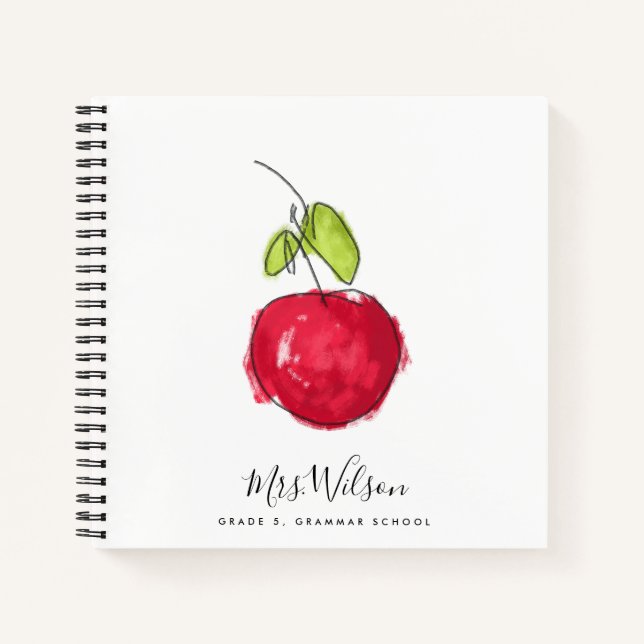 MODERN SCHOOL TEACHER OIL PAINT HAND DRAWN APPLE NOTEBOOK (Front)