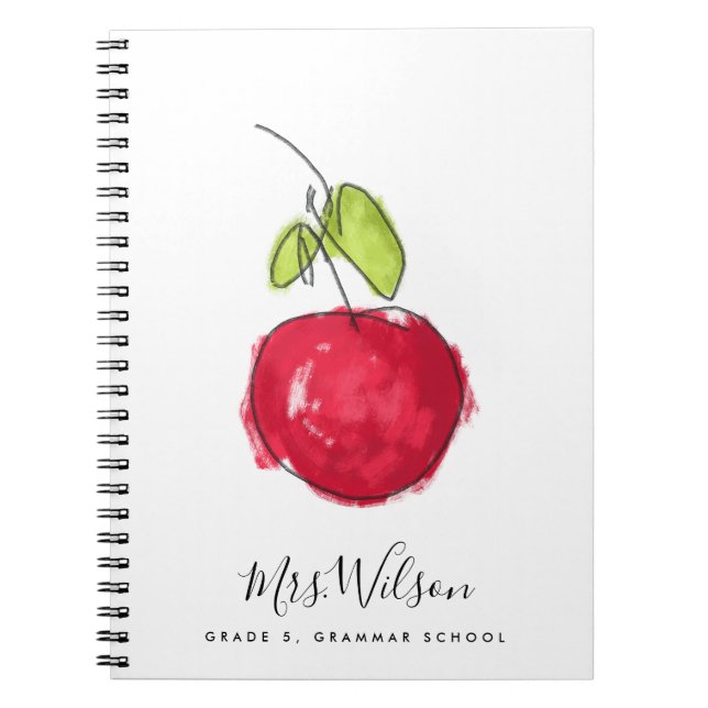 MODERN SCHOOL TEACHER OIL PAINT HAND DRAWN APPLE NOTEBOOK (Front)