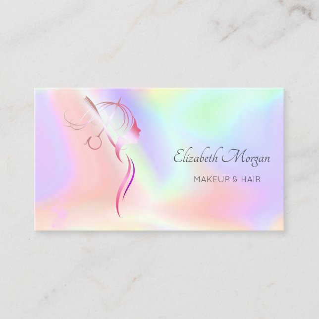 Modern Scissors  Face Silhouette Holographic  Business Card (Front)