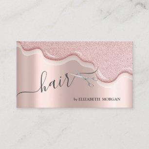 Modern Scissors Glitter Drips Hair Rose Gold Business Card