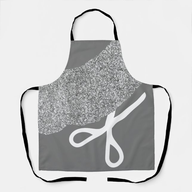 Modern Scissors Hair Stylist Black Apron (Front)