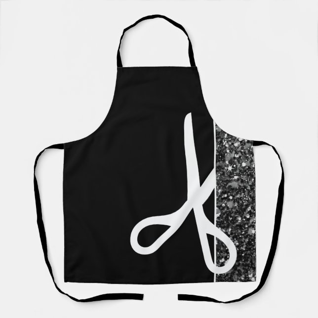 Modern Scissors Hair Stylist Black Apron (Front)