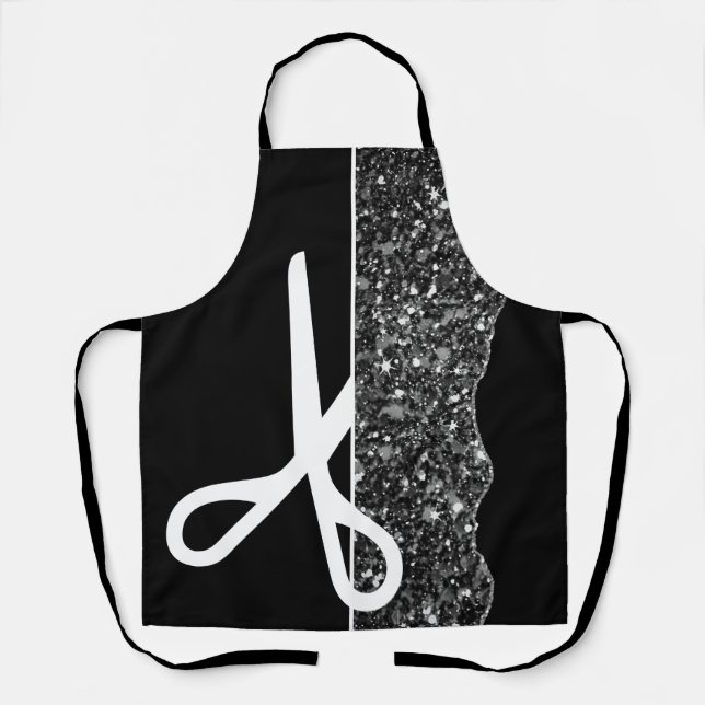 Modern Scissors Hair Stylist Black Apron (Front)