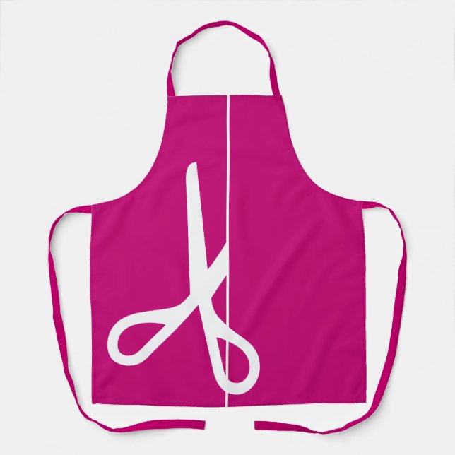 Modern Scissors Hair Stylist Raspberry Pink Apron (Front)