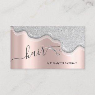 Modern Scissors Silver Glitter Drips Hair Business Card