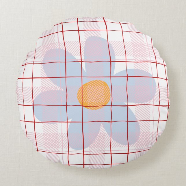 Modern scottish pattern with floral Blue pink Round Cushion (Front)