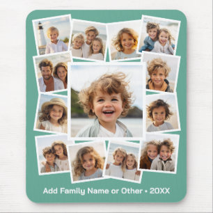 Modern Scrapbook 13 Photo Collage Green White Text Mouse Mat