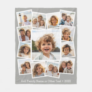 Modern Scrapbook 13 Photo Collage Grey White Text Fleece Blanket
