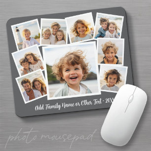 Modern Scrapbook 9 Photo Collage Blue White Text Mouse Mat
